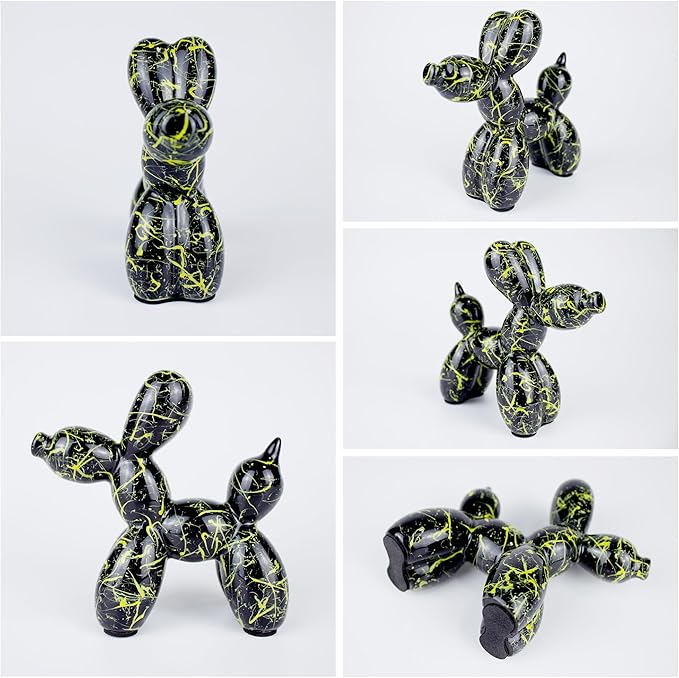 Creative Balloon Dog Statues Small Ceramic Animal Sculpture Modern Home Decor Living Room Desktop Decorations Bedroom Office Cabinet Ornament (Black-C)