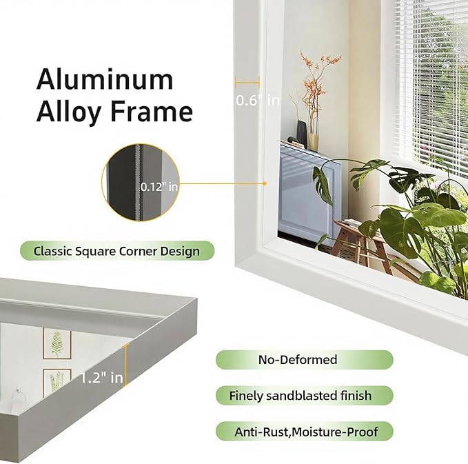 40” x 30” White Bathroom Mirrors for Over Sink, Rectangular Vanity Mirror, Metal Framed Decorative Mirror for Living Room, Bedroom, Tempered Glass, Anti-Rust, Horizontal/Vertical