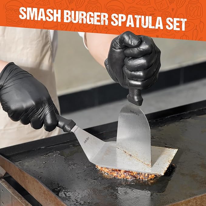 onlyfire 3PCS Stainless Steel BBQ Griddle Tools, Multifunctional Grill Utensil Set Including 2 Wide Spatulas, 1 Chopper/Scraper for Blackstone and Camp Chef