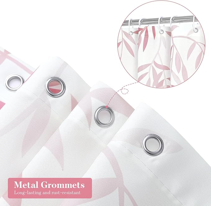 MitoVilla Pink Eucalyptus Shower Curtain, Plant Leaves Vintage Fabric Shower Curtains for Rustic Bathroom Decor, Chic Modern Botanical Shower Curtain, 72x72