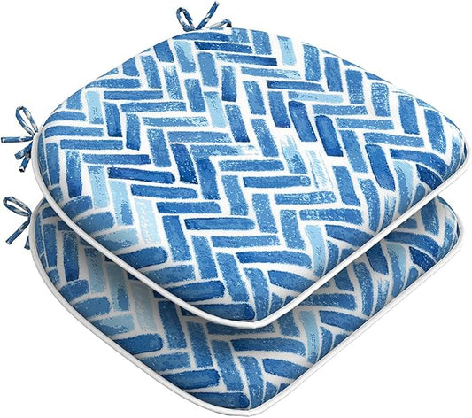 Set of 2 Outdoor Chair Cushions with Ties,Water Repellent Patio Chair Pads 17"x 16" for Outdoor Furniture,Round Corner Seat Cushions for Garden Yard Kitchen Blue Bricks
