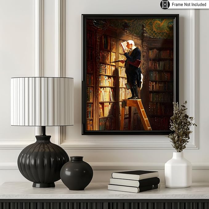 Poster Master Vintage The Bookworm Print - Retro Reading Book Print - Book Lover Art - Library Painting Wall Design - Librarian Art - Great Living Room or Office Decor - 8x10 UNFRAMED Wall Art