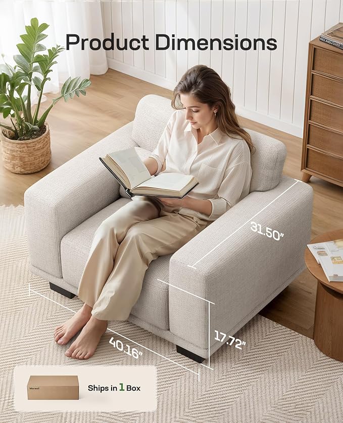 Marsail 40" Sofa Couch, 1-Seater Couches with Wide Armrests & Deep Cushions, Modern Linen Fabric Sofas for Living Room, Comfy Upholstered Couch with Removable Washable Covers, Beige