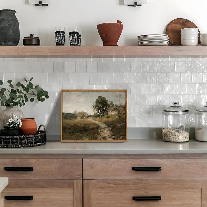 Floating Framed Vintage Canvas Wall Art Decor, Modern Countryside Wall Decor for Living Room, Nature Landscape Pictures Paintings Prints for Bedroom Hallway Office Decoration 8x10 inch