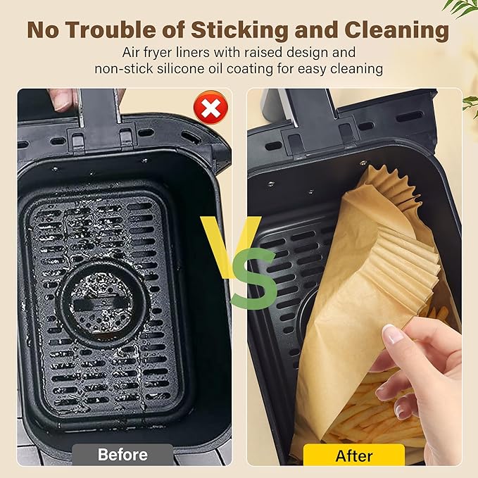 Air Fryer Paper Liners,125PCS Air Fryer Liners Disposable Rectangular for Ninja Air Fryer 2 Basket, 8.6x5.5 Inch Dual Airfryer Liner, Natural Parchment Paper Liner for Ninja DZ201, DZ401, FG551