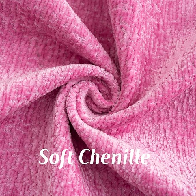 FUTEI Hot Pink Chenille Throw Pillow Covers 18x18 Inch Set of 2,Soft Cozy Bound Edge Design Cushion Case,Home Decor for Couch Bed Living Room