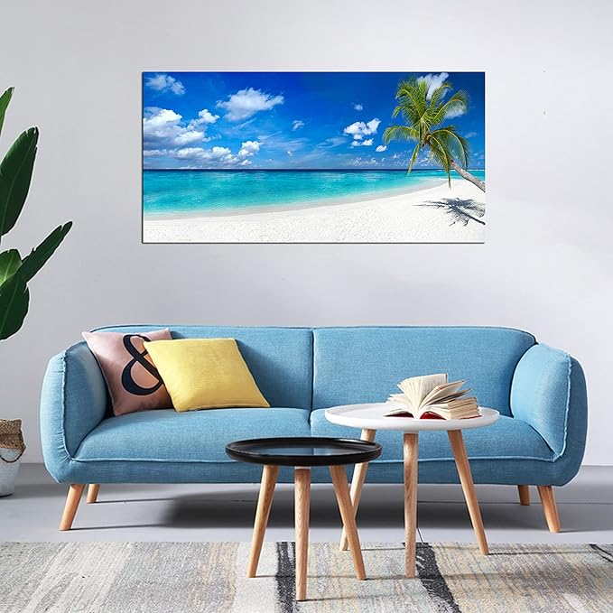 XXMWallArt FC2475 Seascape Canvas Art - Tropical Paradise Beach With White Sand and Coco Palms - Summer Beach Nature Pictures for Living Room, Bedroom, Home and Office Wall Decor