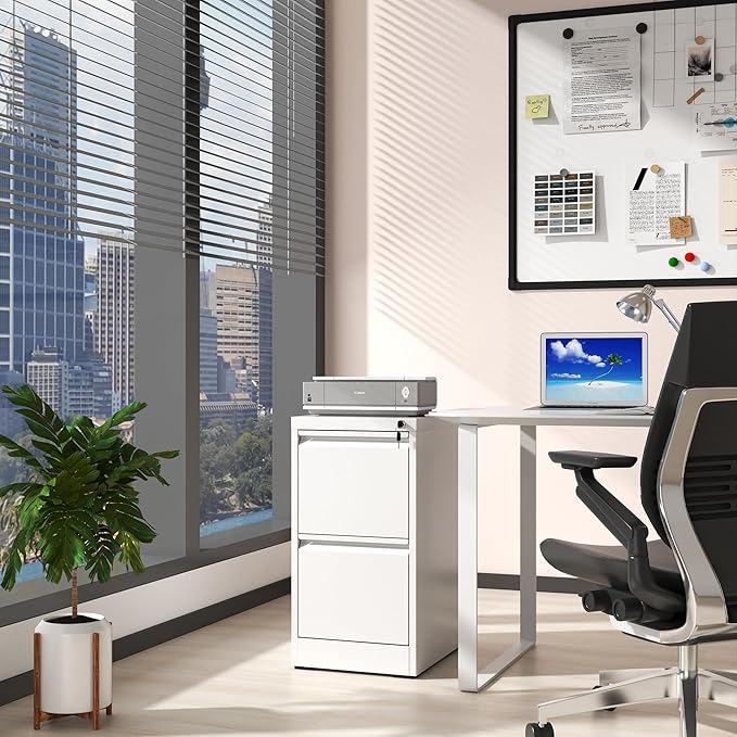 AQY File Cabinet with Lock, Metal Filing Cabinets for Home Office, 18" Deep Vertical Storage Drawer for Hanging A4/Letter/Legal Size Files, Assembly Require(White, 2 Drawers)