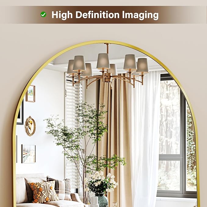 78"x38" Arched Full Length Mirror with HD Real Glass, Aluminum Frame, Shatter-Resistant, Wall Mounted or Standing, Gold Floor Mirror for Bedroom & Dressing Room