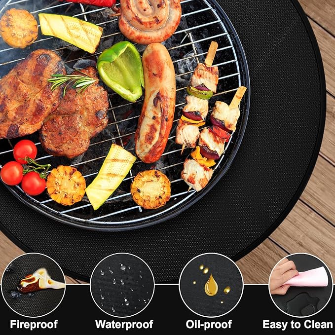 36'' Fire Pit Mat for Solo Stove Bonfire, Round Grill Mats for Outdoor Grill Fireproof Waterproof BBQ Grill Mat for Solo Stove Accessories, Grill Matt for Outdoor Grill Deck Protector