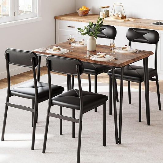 GarveeHome Dining Table Set for 4, Kitchen Table with Upholstered Chairs for Kitchen Room and Small Spaces (Vintage, Table with 4 Chairs)