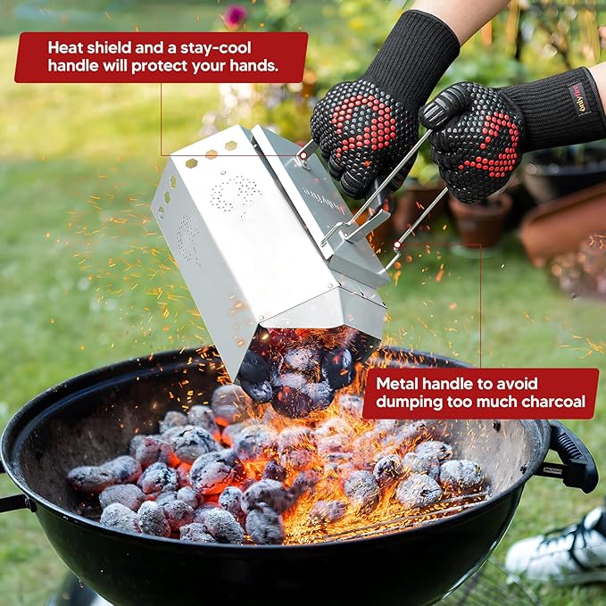 onlyfire BBQ Chimney Starter for Charcoal Grills and Barbecues, Charcoal Starter Barbecue Fire Starter with Heat Shield and Stay-Cool Handle, Outdoor Cooking Grill Tool Grilling Accessories