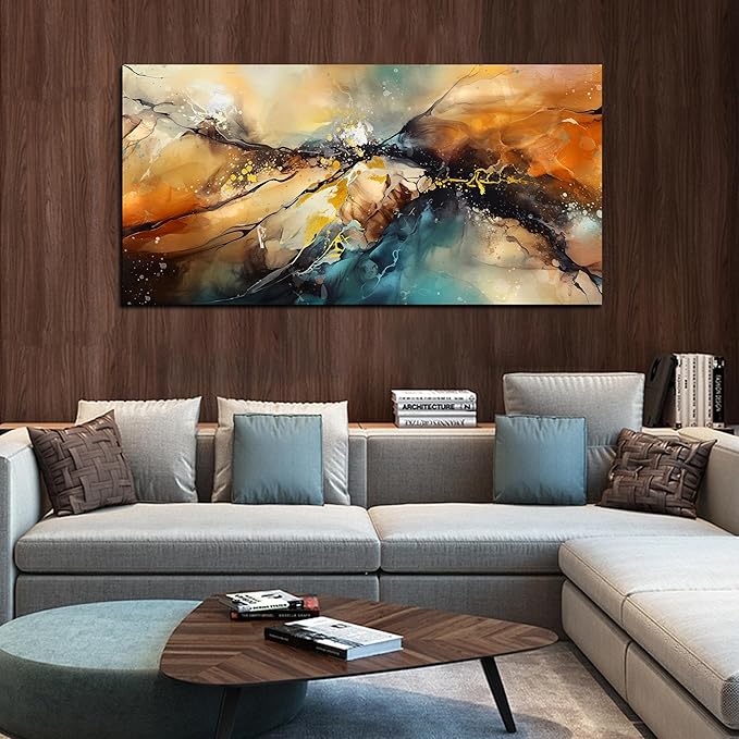 Large Wall Paintings for Living Room - Yellow Pictures Wall Decor - Abstract Wall Art for Office Ready to Hang Size 29" x 59"