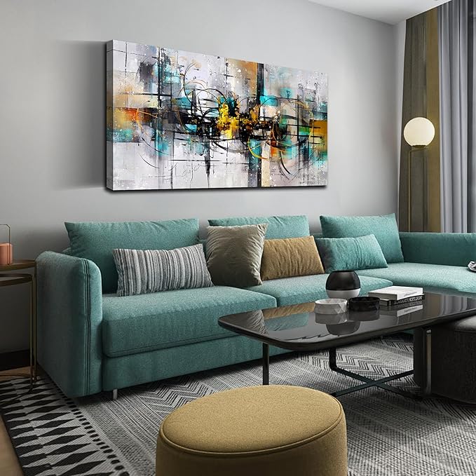 SIXTTART Abstract Wall Art for Living Room - Black and White Canvas Wall Art for Bedroom Ready to Hang Size 20" x 40"