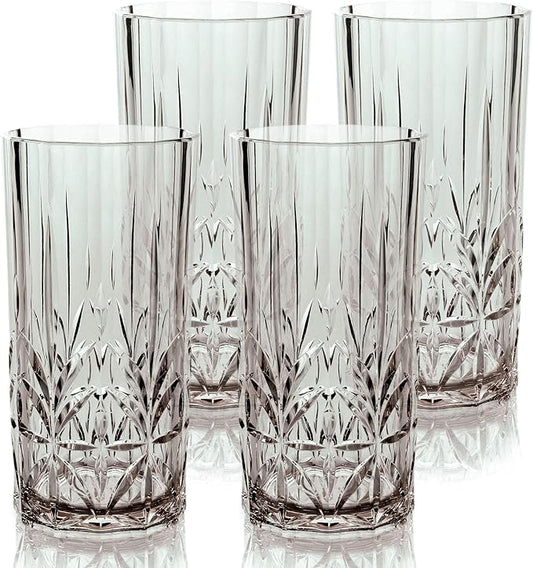 BELLAFORTE Shatterproof Tritan Tall Tumbler, Set of 4, 18oz - Myrtle Beach Drinking Glasses - Unbreakable Plastic Drinking Glasses for Gifting, Parties, New Year - BPA Free - Dishwasher Safe - Gray