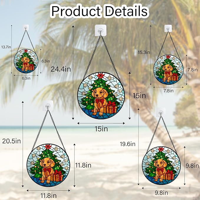 Stained Glass Window Hanging Green Christmas Tree Snowflake Dog Large 15" - Suncatcher Door Garden Sun Catcher Xmas Holiday Decor Birthday for Mom Men Woman Friend Nana