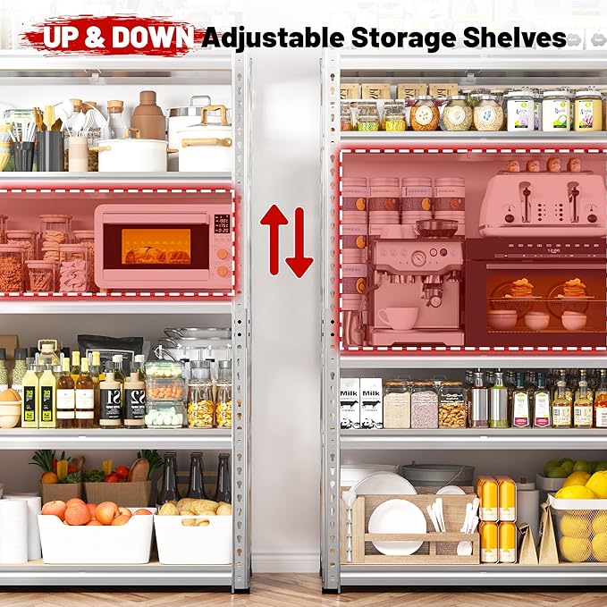 REIBII 2020LBS Garage Shelving Heavy Duty Metal Shelving 5 Tier Storage Shelves, Garage Shelves for Warehouse Basement, Easy Assembly, 72" H x 35.55" W x 16" D, Galvanized, 2 Pack