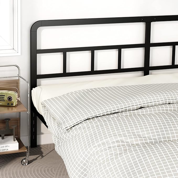 Metal Platform King Bed Frame with Headboard, 14 Inch No Box Spring Needed Heavy Duty Steel Slat Mattress Foundation/Easy Assembly/Noise Free/Black