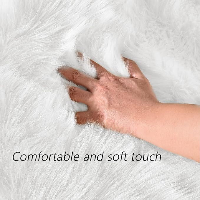Latepis 10x14 Area Rugs White Faux Fur Washable Super Large Rug for Living Room Fluffy Shag Bedroom Rug Sheepskin Rugs for Sofa Office Entertainment Room, Rectangle