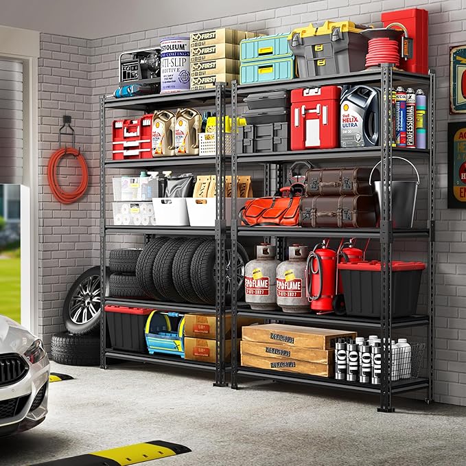 TigerParty 2020LBS Garage Shelving Units, 5-Tier Storage Shelves Heavy Duty, Adjustable Metal Organizer Utility Rack for Kitchen, Closet, Warehouse, Pantry, 72" H x 35.55" W x 16" D, 4PCS