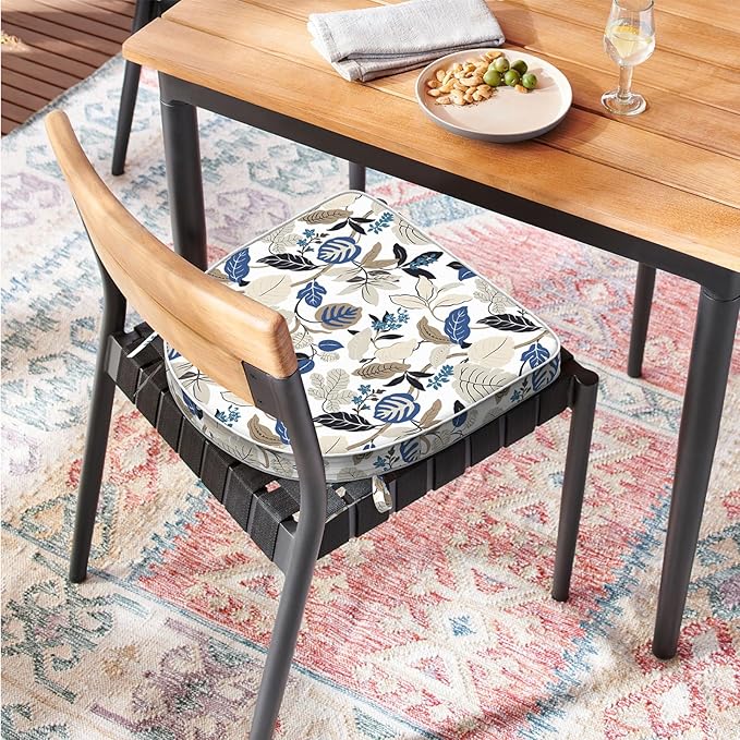 Set of 4 Outdoor Chair Cushions 19"x19"x2",Water Repellent Patio Seat Cushion with Ties and Removable Covers,Dining Chair Cushions for Indoor Kitchen and Patio Furniture,Breeze Leaves Beige