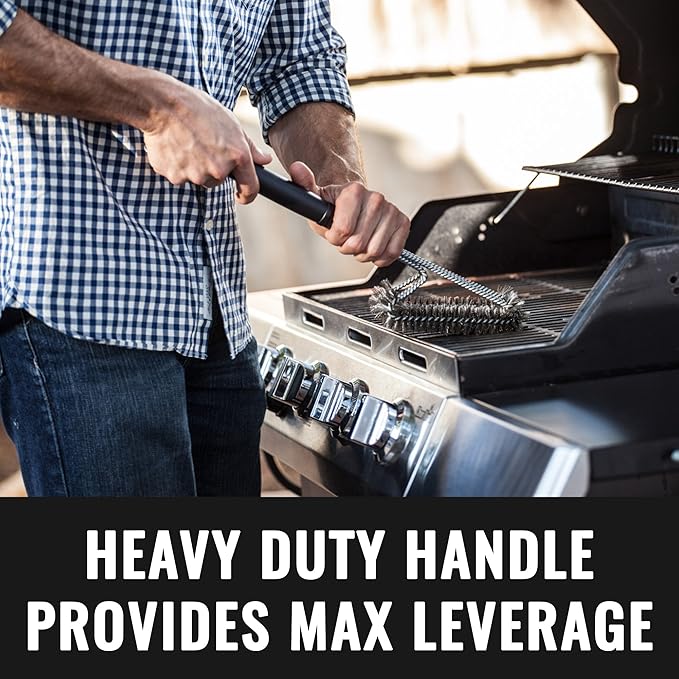 Grillaholics Essentials Grill Brush Steel - Triple Machine Tested for Safety - Stainless Steel Wire Grill Brush for Deep Grill Cleaning - Lifetime Manufacturers Warranty