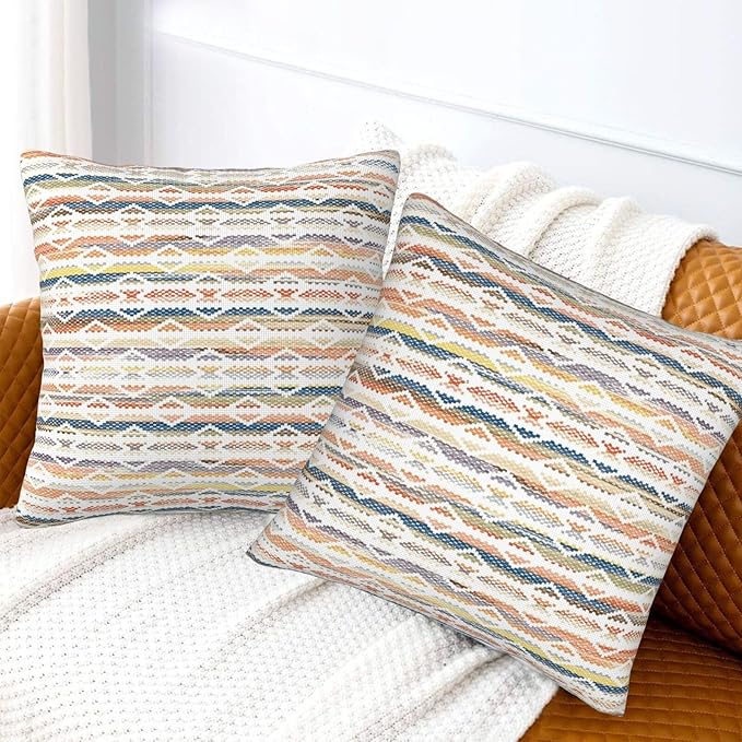 Colorful Boho Geometric Abstract Striped Throw Pillow Covers 18x18 Inch Set of 2 Modern Bohemia Decor Pillows Cover Farmhouse Cushion Case of Sofa Living Room Bedroom