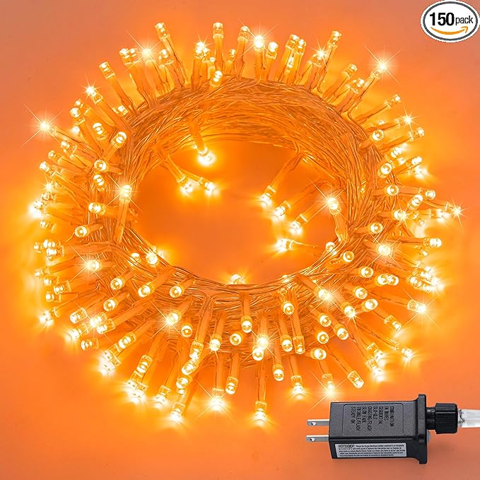 JMEXSUSS 150LED Orange Halloween Lights Indoor Outdoor, Connectable Christmas String Lights Indoor Plug in, 8 Modes Orange Lights for Halloween Fireplace Tree Bedroom Party Decor