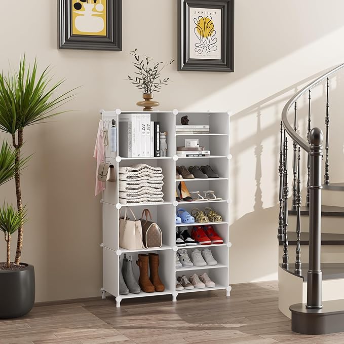 AWTATOS Closet Organizer 8 Cube Storage Shelves Closet Clothes Organizers and Storage Stackable Cubby Shelving for Closet Bedroom Living Room Office White