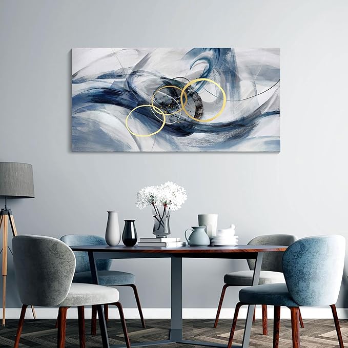 HKDGOKA Canvas Wall Art Bedroom - Large Abstract Paintings Pictures for Living Room Abstract Gray Blue Neutral Gradient Home Office Bathroom Kitchen Wall Decor 24x48 In