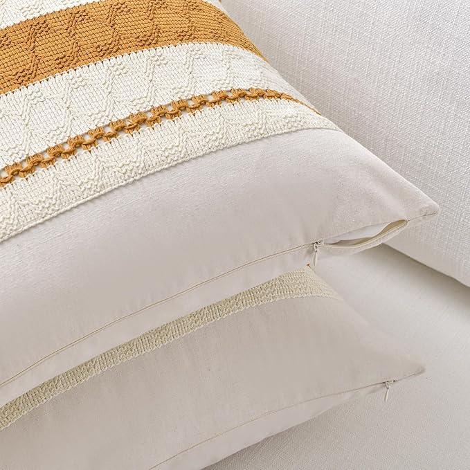 Fancy Homi Set of 2 Mustard Yellow Fall Decorative Throw Pillow Cover 20x20 Inch for Couch Bed Sofa, Autumn Halloween Thanksgiving Home Decor, Soft Cotton Aesthetic Cushion Case