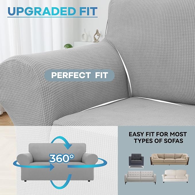 LURKA Stretch Loveseat Sofa Slipcovers 1 Piece Couch Covers for Sofa Furniture Protector Full Sofa Covers with Elastic Bottom for Kids and Dog (Medium, Sliver)