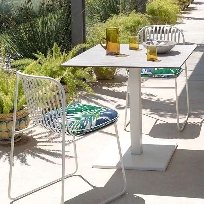 Set of 2 Outdoor Chair Cushions with Ties,Water Repellent Patio Chair Pads 17"x 16" for Outdoor Furniture,Round Corner Seat Cushions for Garden Yard Kitchen Islamorada Blue Green