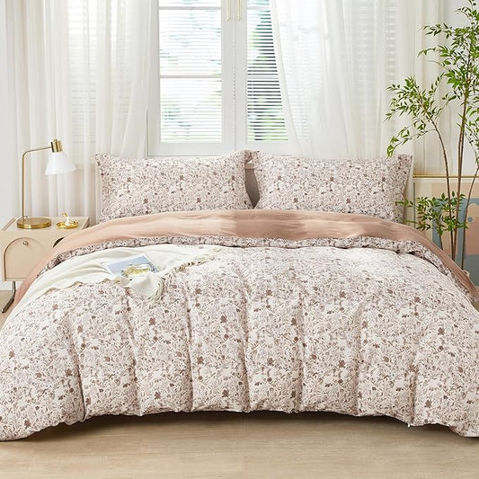 SAPHREAS King Size Boho Duvet Cover Set King Size 3pcs Chic Floral Botanical Bedding Comforter Cover Set 100% Cotton 1 Duvet Cover 104"x90" 2 Pillow Shams, Comforter Not Included