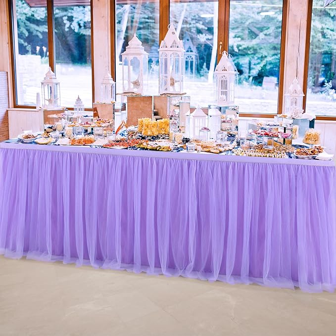 2 Pack 6ft Purple Table Skirt for Baby Shower Girl Lavender Tutu Table Skirts for Rectangle Tables or Round Tables Tulle Table Cloth for Parties Mermaid Butterfly Elephant Birthday Wedding Decorations