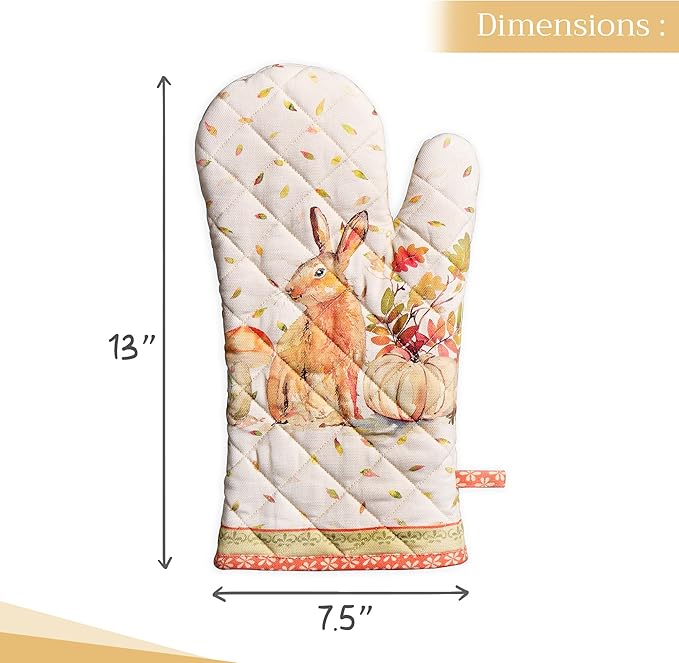 Maison d' Hermine Oven Gloves 100% Cotton Oven Mitt 7" x 13" with Loop Heat Resistant BBQ Cooking Gloves for Thanksgiving Christmas Decorations Baking Handling Hot Pans (Pack of 1, Pumpkin Passion)