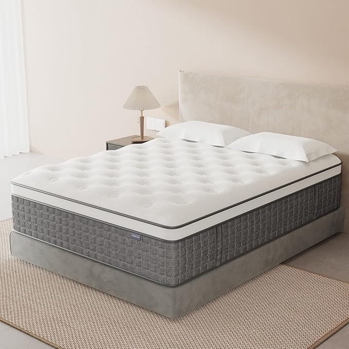 Mattress Queen Size, Medium Firm 12 Inch Mattress with Extra Lumbar & Shoulder Support, Hybrid Mattresses with Gel Memory Foam Pain Relief - Fiberglass Free - No Odor - 365 Night Trial