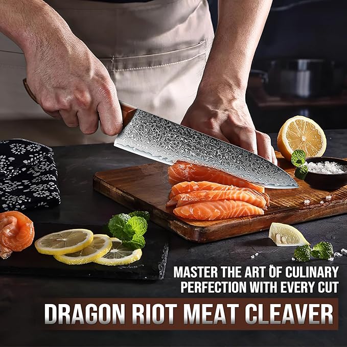 DRAGON RIOT Damascus Chef's Knife 7 inch, Japanese Kitchen Knife with VG10 Steel Core, Ultra Sharp Forged Professional Chef Knife With Full Tang Handle, Premium Gift Box