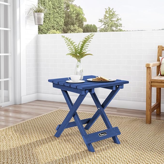FUNBERRY Outdoor Folding Adirondack Side Table, Portable No Assembly Patio End Table HDPE All Weather