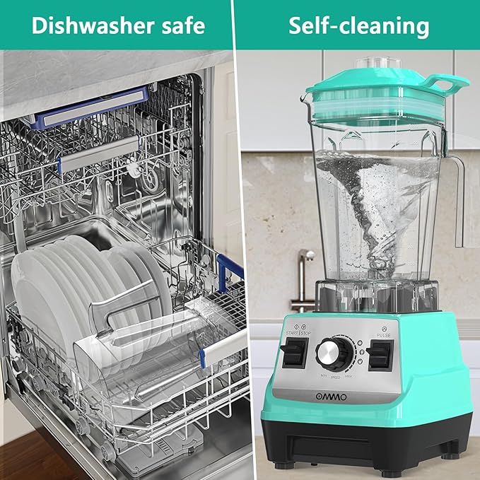 OMMO Blender 1800W, Professional High Speed Countertop Blender with Durable Stainless Steel Blades, 60oz BPA Free Blender for Shakes and Smoothies, Nuts, Ice and Fruits, Dishwasher Safe