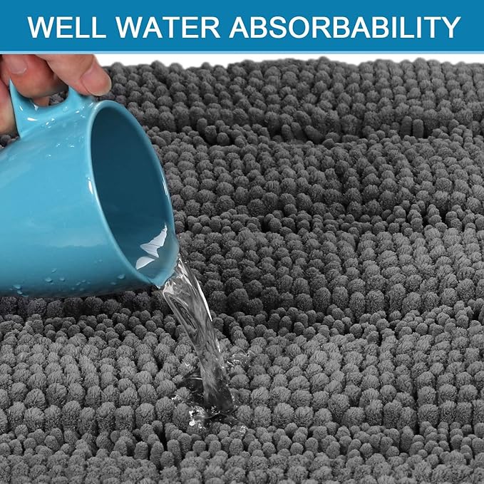 H.VERSAILTEX Bathroom Rugs Bath Rug Set 2 Piece Bathroom Contour Rug Toilet Mat Sets Non Slip Contour Bath Rug Ultra Thick Water Absorbent Striped Bath Mats Washable(36" x 24" Plus 20" x 24" U, Grey)