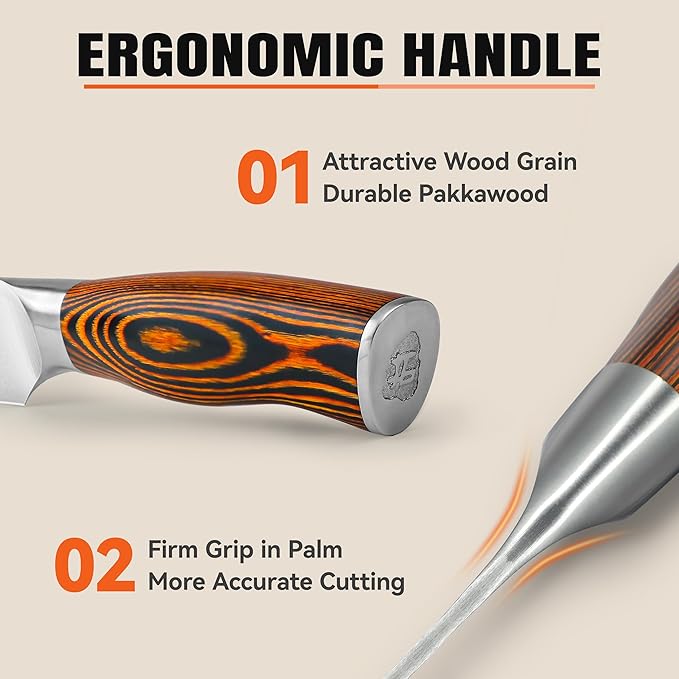 TUO Utility Knife, 5 inch Small Kitchen Knife for Paring & Slicing, with Ergonomic Pakkawood Handle, High Carbon German Stainless Steel - Fiery Phoenix Series