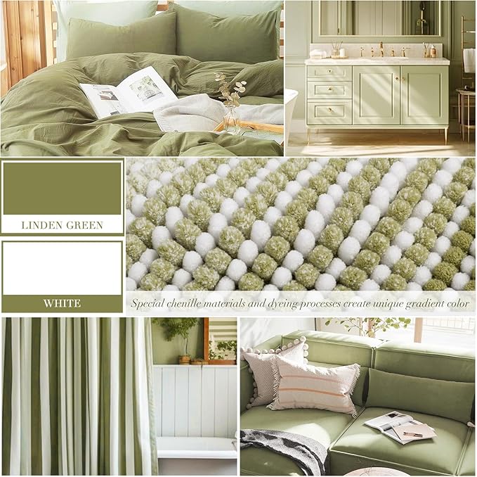 BSICPRO Bathroom Rugs and Mats Sets, 2 Piece Thick Absorbent Chenille Non Slip, Soft Shaggy Floor Mats, Machine Washable (Linden Green, 20" x 47" Plus 16" x 24")