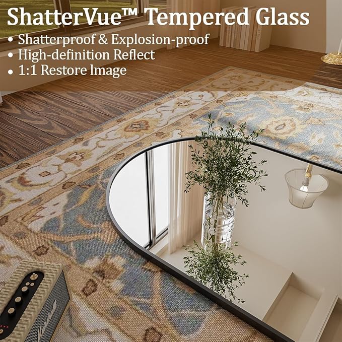 Koonmi 21x56 inch Arched Full Length Mirror, Black Large Floor Mirror with Aluminum Alloy Frame, Standing Hanging or Leaning Wall-Mounted Full Body Mirror for Living Room and Bedroom