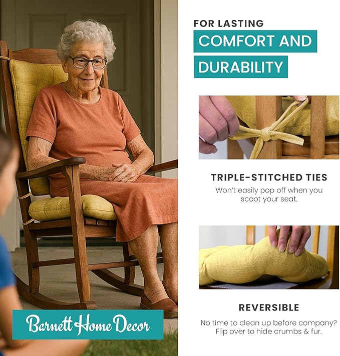 Rave Yellow Gold Porch Rocker Cushion Set- Extra-Large - Indoor-Outdoor: Fade Resistant, Weatherproof - Latex Foam Filled Rocking Chair Seat Cushion & Backrest Pad Set - Solid Color