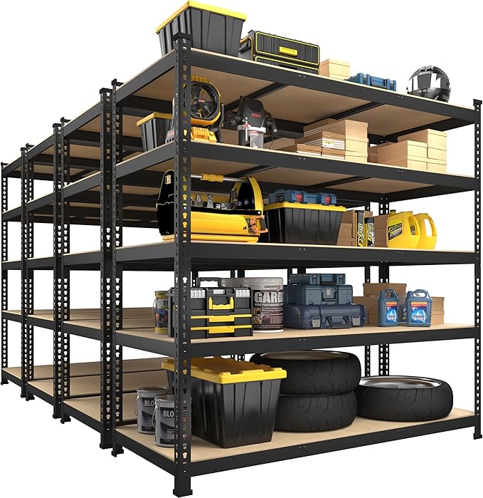 PrimeZone 47" W x 23.6" D x 71" H Large Heavy Duty Storage Shelves - 4 Pack 5 Tier Adjustable Garage Storage Shelving, Metal Storage Utility Rack Shelf Unit for Warehouse Pantry Closet Kitchen, Black