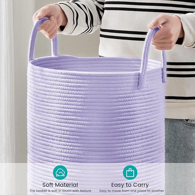 Laundry Hamper Basket, Woven 58L Tall Laundry Basket for Blanket Organizer- Clothes Hamper Baby Nursery Hamper for Blanket Storage in Bedroom