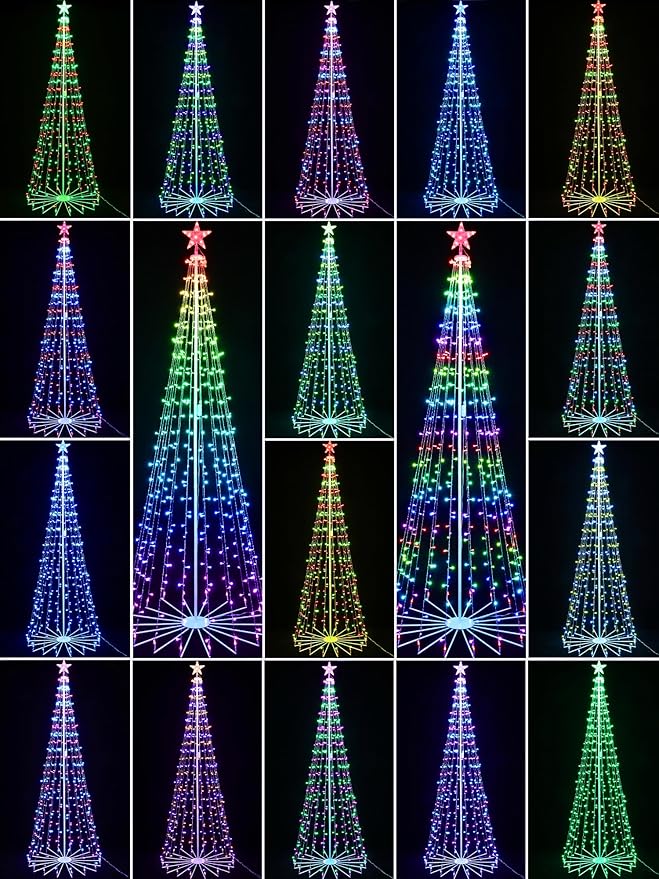 Flacchi 7.8FT Smart Christmas Tree Lights - Star Tree Topper with Removable Bracket, App Control, Sync with Music, Waterfall Colored Lights for Indoor Outdoor Xmas Decorations (7.8FT/ String Lights)