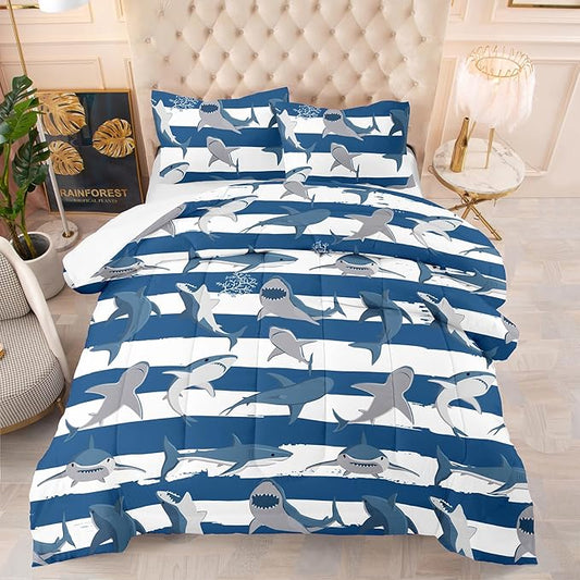 Tailor Shop Shark Comforter Sets Queen Size,Shark Bedding Sets for Boys Kids Teens with 2 Pillowcase…