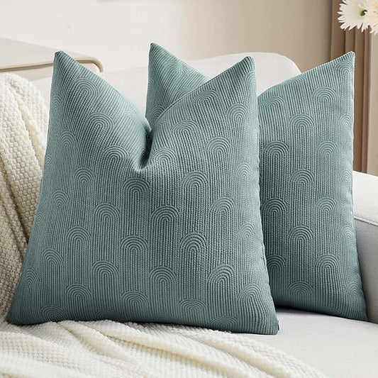 FUTEI Grey Blue Chenille Decorative Throw Pillow Covers 24x24 Inch Set of 2,Soft Cozy Striped Geometric Patterns European Cushion Case,Modern Home Decor for Couch Bed Living Room